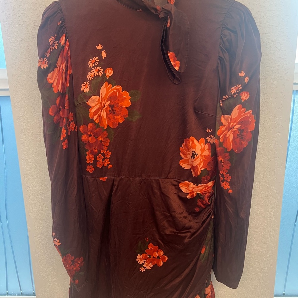Reformation Silk Dress with Red and Green Floral Design
